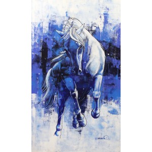 Momin Khan, 42 x 24 Inch, Acrylic on Canvas, Horse Painting, AC-MK-093